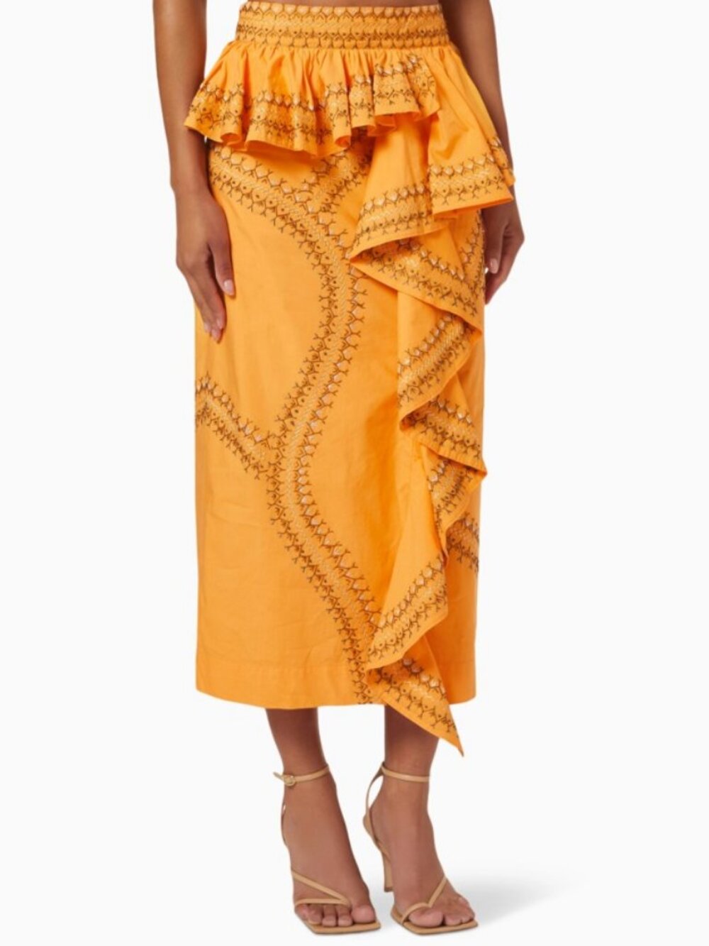 Ulla Johnson Opal asymmetrical ruffled midi skirt mustard women's size 4